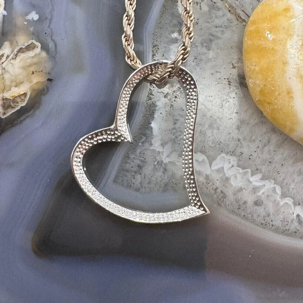 Sterling Silver Hammered Abstruct Heart Pendant For Women